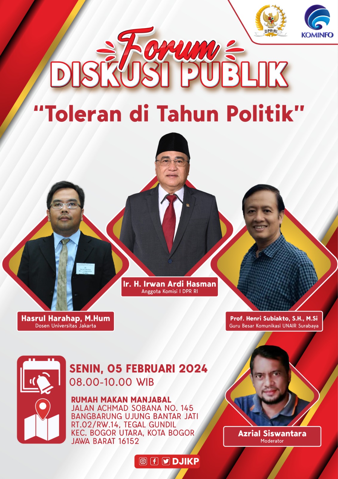 Ir. H. Irwan Ardi Hasman (Anggota Komisi 1 DPR RI) hadiri webinar Forum  Diskusi Publik yang digelar Kominfo RI dengan tema “Toleran di Tahun  Politik” - Portal Berita Jendelakaba