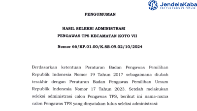 Panwascam Koto VII Umumkan Nama-nama Calon Pengawas TPS Pilkada yang Lulus Tes Administrasi