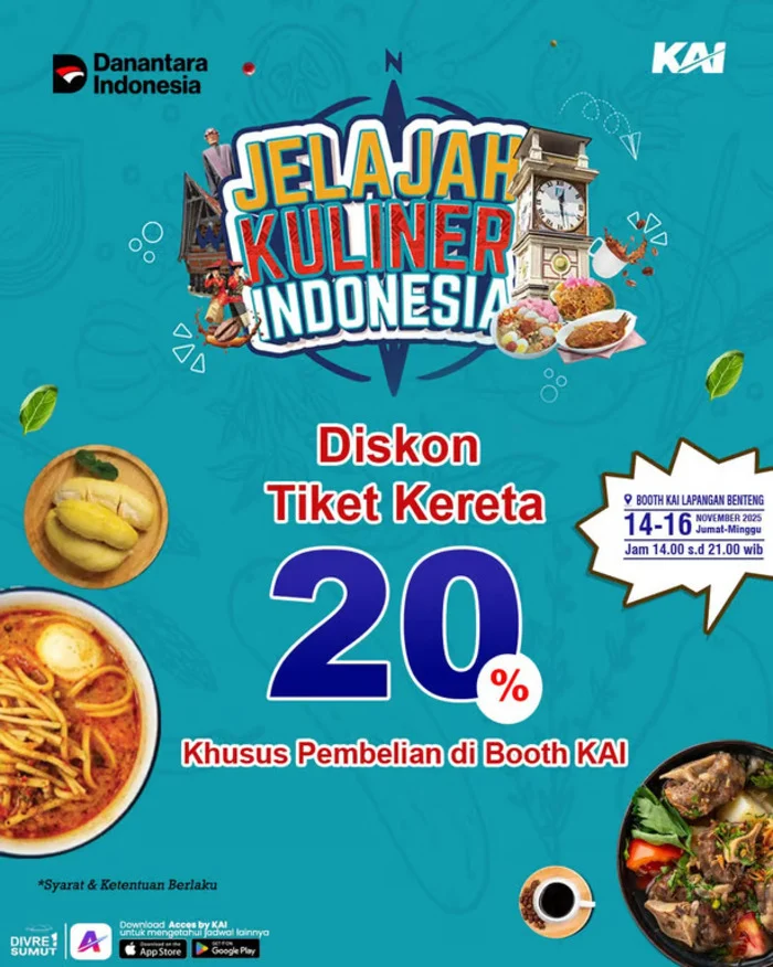 Meriahkan Jelajah Kuliner Indonesia 2025, KAI Sumut Hadirkan Diskon 20 Persen untuk Tiket Kereta Eksekutif Jawa–Sumatera
