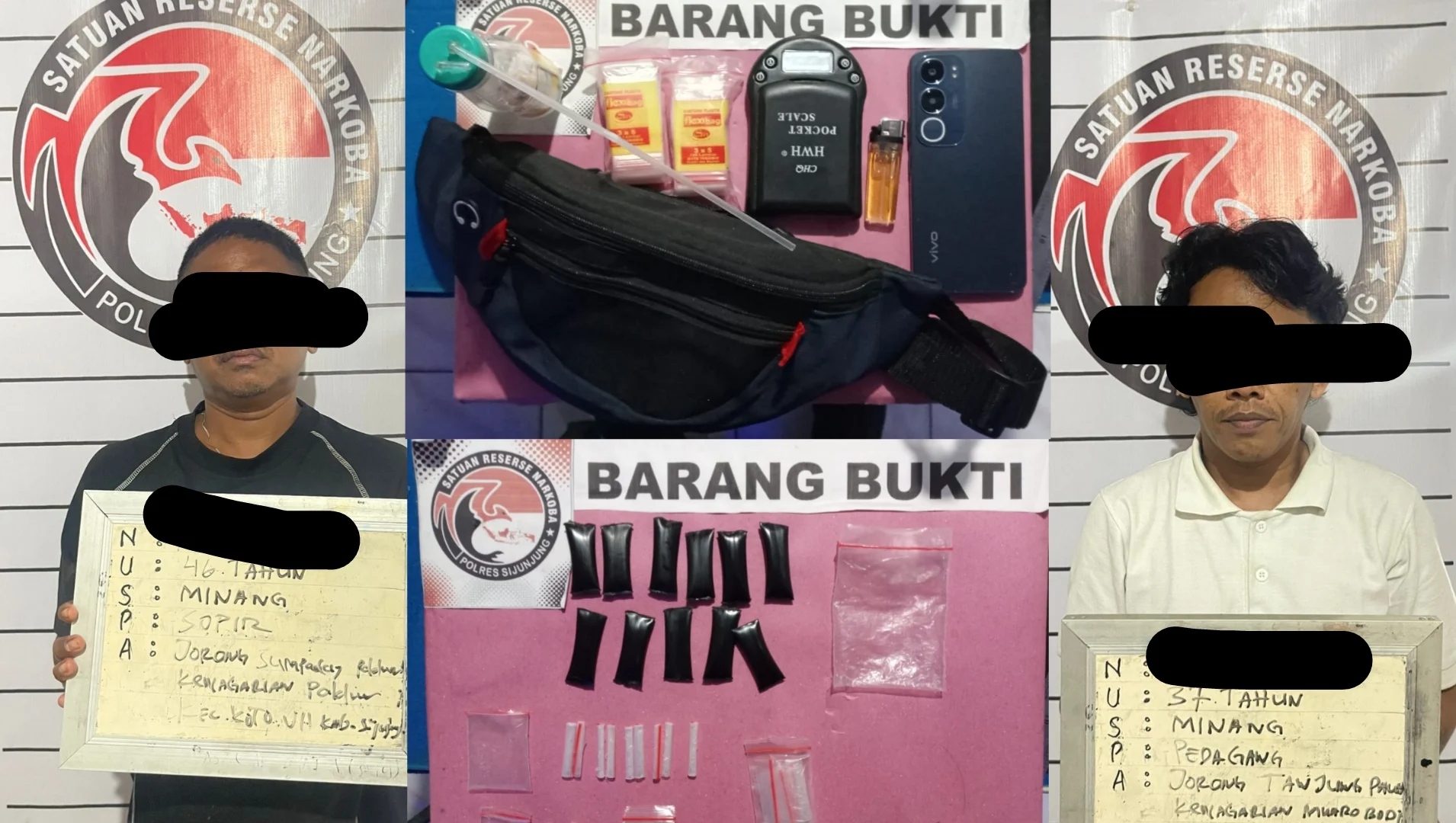 Operasi Jumat Kelabu: Dua Pria di Sijunjung Diciduk Beserta Timbangan dan Puluhan Paket Sabu.